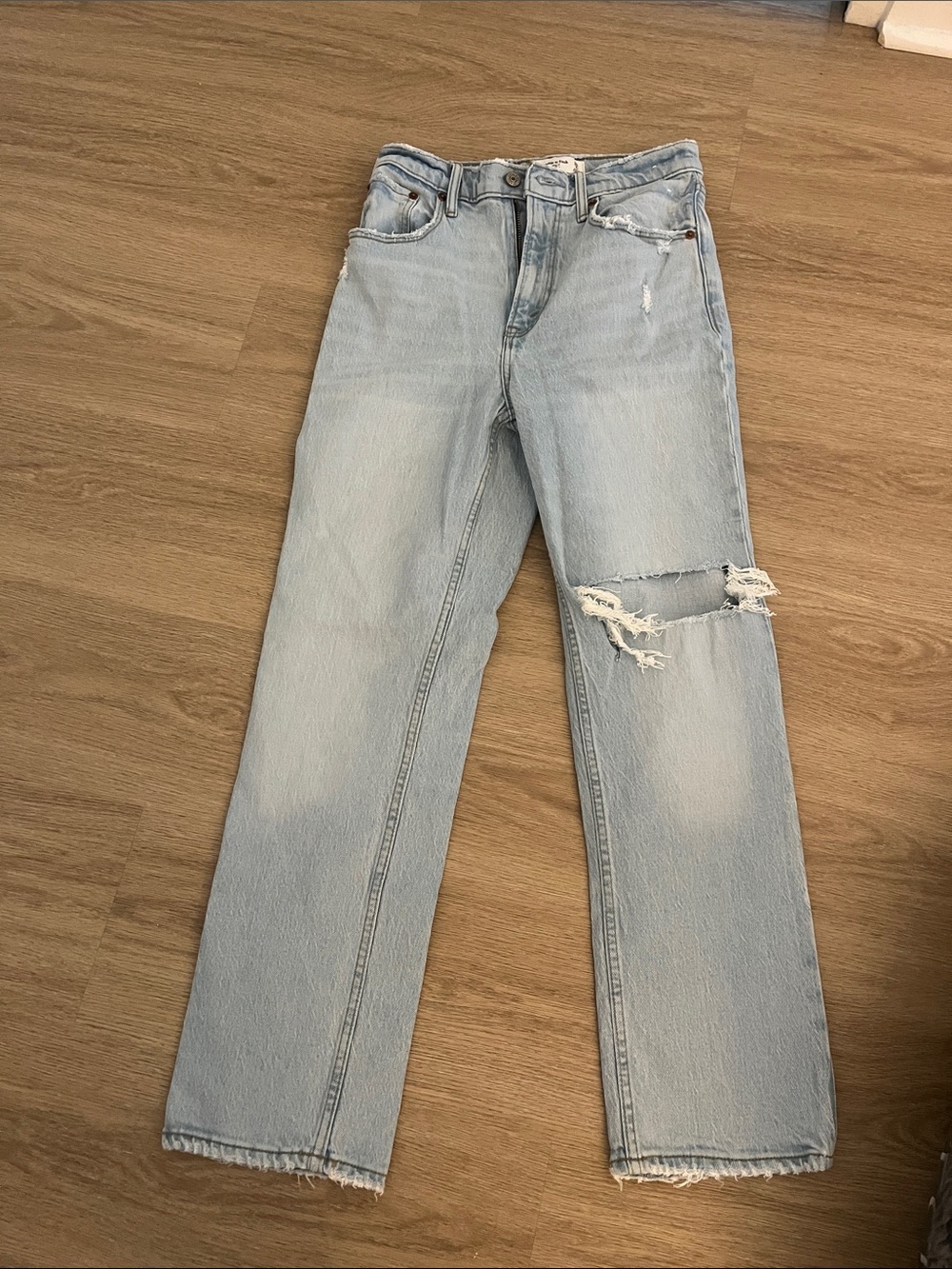 Abercrombie & Fitch Light Blue Straight-Leg Distressed Jeans